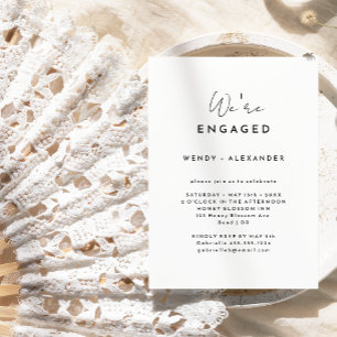 White Modern Script We're Engagement Party Kaart