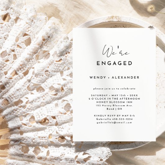 White Modern Script We're Engagement Party Kaart