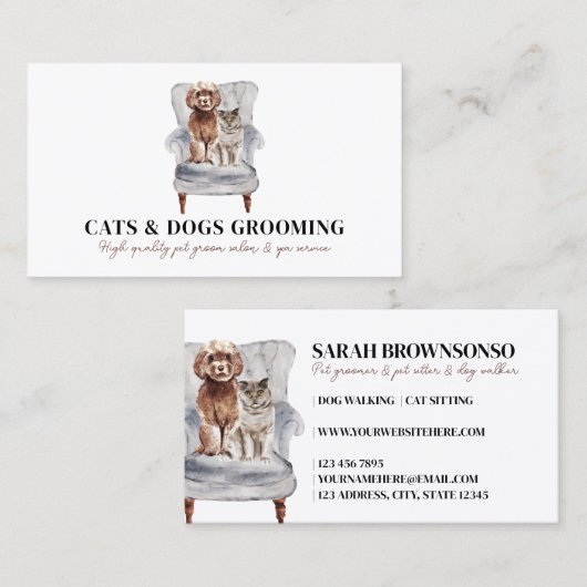 White Modern Sofa Poodle Dog Scottish Cat Pet Visitekaartje (Voorkant / Achterkant)