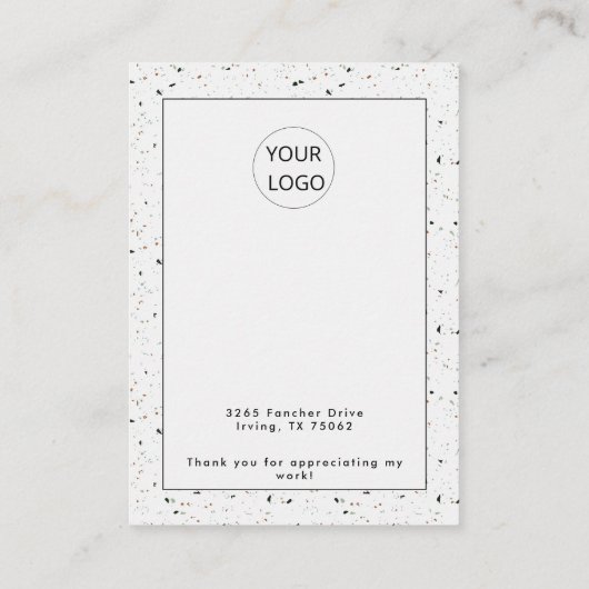 White Modern Terrazzo Logo Ketting Display Visitekaartje (Achterkant)
