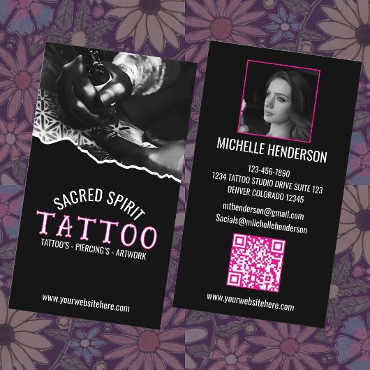 White Modern Text 2 Photo QR Code Tattooist Visitekaartje