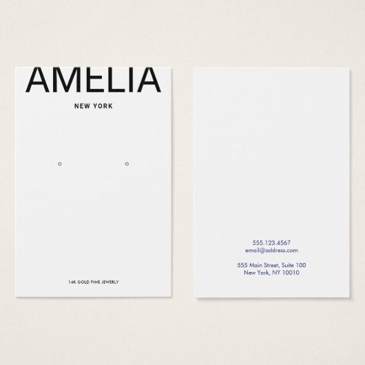 White Modern Typography Earring Display Kaart (Voorkant /achterkant)
