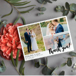 White Modern Wedding 3 Foto Collage Hartelijk dank Bedankkaart<br><div class="desc">Zeg bedankt voor je trouwgasten met een drie foto-collage,  bedankt voor je kaart. Voeg je namen en trouwdatum toe in een modern zwart lettertype. Dank u wordt geschreven in een charmerend gewaagd manuscript.</div>