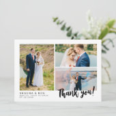 White Modern Wedding 3 Foto Collage Hartelijk dank Bedankkaart (Staand voorkant)