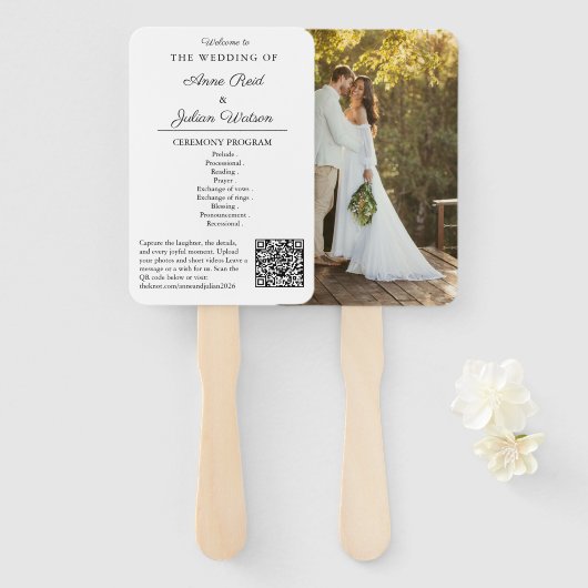 White Modern Wedding Ceremony Program Hand fans Handwaaier (Voorkant en achterkant)