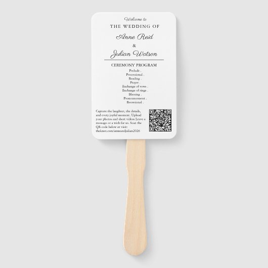 White Modern Wedding Ceremony Program Hand fans Handwaaier (Voorkant)