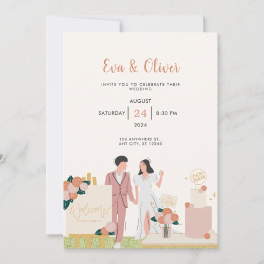 White Modern Wedding Invitation Kaart (Voorkant)