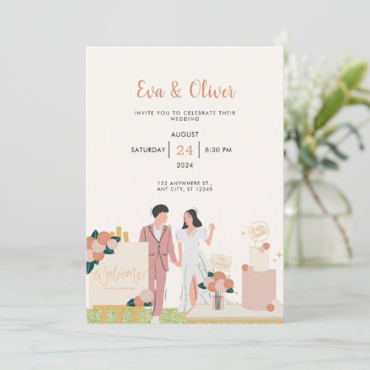 White Modern Wedding Invitation Kaart (Staand voorkant)