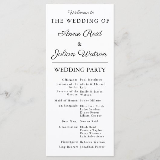 White Modern Wedding Timeline and Party QR Code Programmakaart (Voorkant)