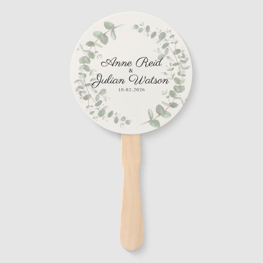 White Modern Wedding with Eucalyptus leaves Handwaaier (Voorkant)