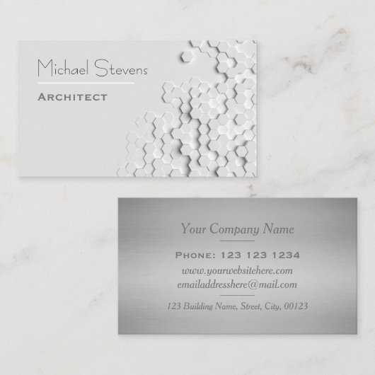 White Moderne Grid Hexagon Professional Visitekaartje (Voorkant / Achterkant)