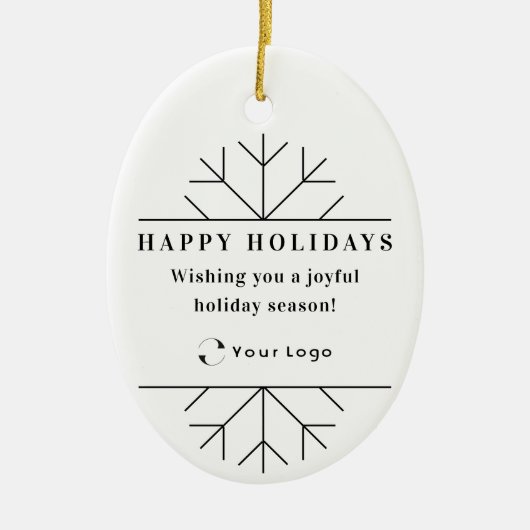 White Moderne Kerstmis Business Logo QR-code Chic Keramisch Ornament (Voorkant)