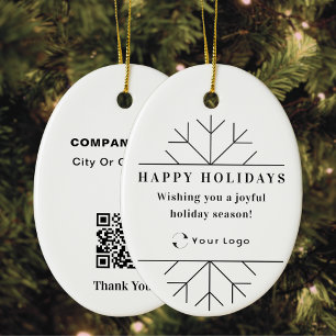 White Moderne Kerstmis Business Logo QR-code Chic Keramisch Ornament