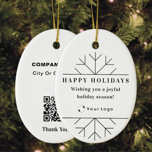 White Moderne Kerstmis Business Logo QR-code Chic Keramisch Ornament