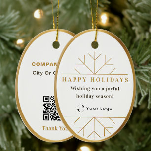 White Moderne Kerstmis Business Logo QR-code Chic Keramisch Ornament