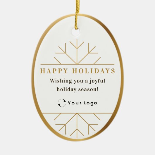 White Moderne Kerstmis Business Logo QR-code Chic Keramisch Ornament (Voorkant)