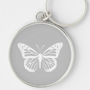 White Monarch Butterfly Silhouette op Sleutelhanger