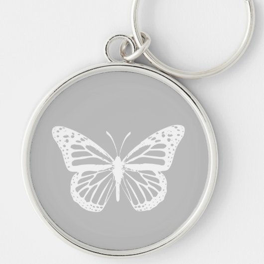 White Monarch Butterfly Silhouette op Sleutelhanger (Voorkant)