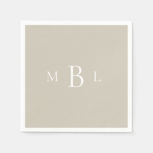 White Monogram Beige Wedding Cocktail Servet (Voorkant)