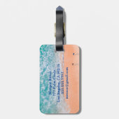 White Monogram & Blue Name, Beach Waves, Info Vs 3 Bagagelabel (Achterkant verticaal)