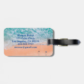 White Monogram & Blue Name, Beach Waves, Info Vs 3 Bagagelabel (Achterkant horizontaal)