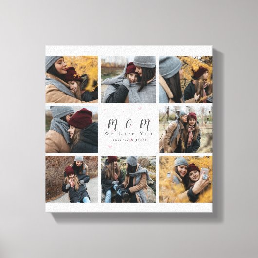 White Monogram Custom 8 Foto Collage Moederdag Canvas Afdruk (Voorkant)