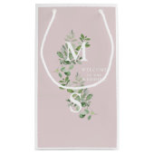 White Monogram Eucalyptus Pink Weddenschap Welkom Klein Cadeauzakje (Achterkant)