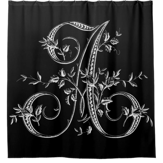 White Monogram Letter A  Frans Rosebud Douchegordijn (Voorkant)