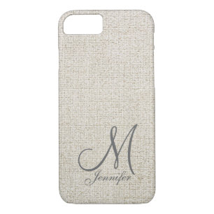 White Monogram lichtbeige ecru donkergrijze linnen Case-Mate iPhone Case