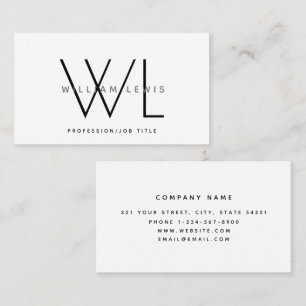 White Monogram Modern minimalist Visitekaartje