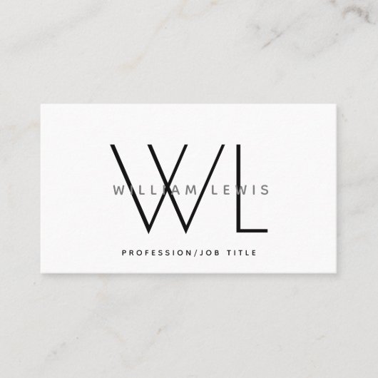 White Monogram Modern minimalist Visitekaartje (Voorkant)