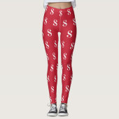 White Monogram Pattern on Red Leggings (Voorkant)