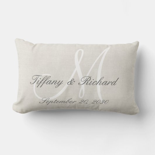 White Monogram Rustic Kijk Linen Wedding Kussen (Voorkant)