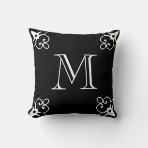 White MONOGRAM Solid Color Black Kussen
