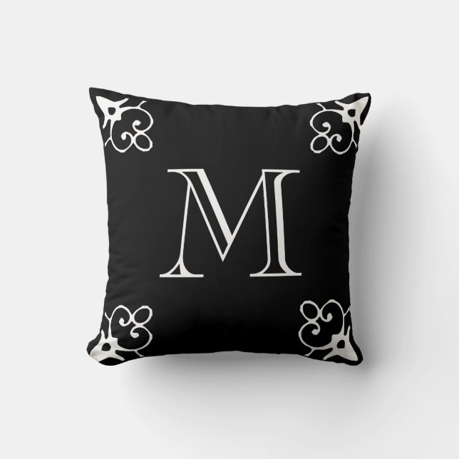 White MONOGRAM Solid Color Black Kussen (Voorkant)