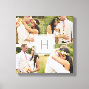 White Monogram Square Collage Canvas Afdruk