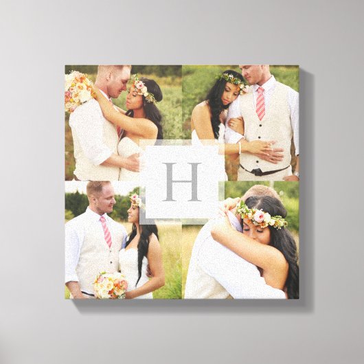 White Monogram Square Collage Canvas Afdruk (Voorkant)