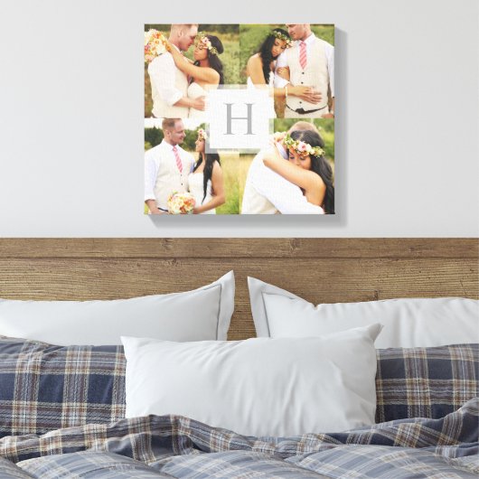 White Monogram Square Collage Canvas Afdruk (Insitu (Slaapkamer))