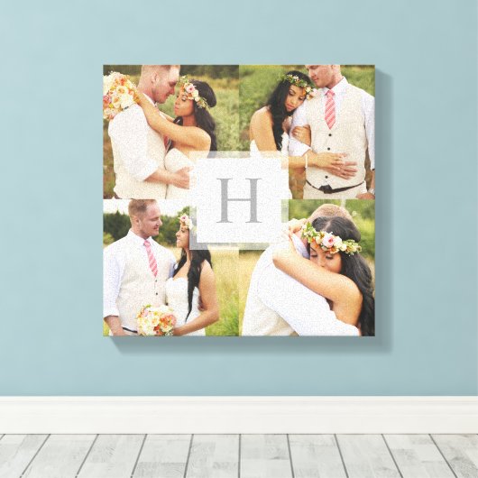 White Monogram Square Collage Canvas Afdruk (Insitu (Houten vloer))