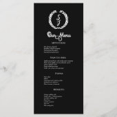 White Monogram Wreath on black Dinner Menu (Voorkant)