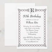 White Monogrammed Birthday Invitation Kaart (Voorkant / Achterkant)
