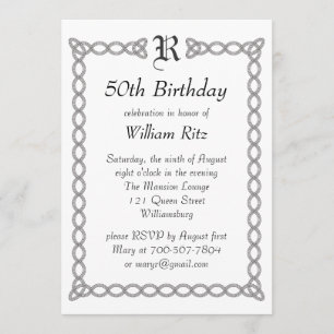 White Monogrammed Birthday Invitation Kaart