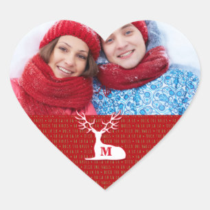 White Monogrammed Reindeer met Foto Hart Sticker