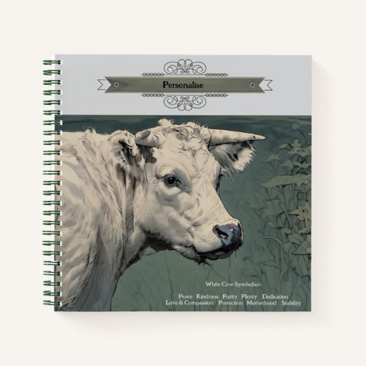 White Moo Koe Symbolisme Schattige Grijs Persoonli Notitieboek (Voorkant)