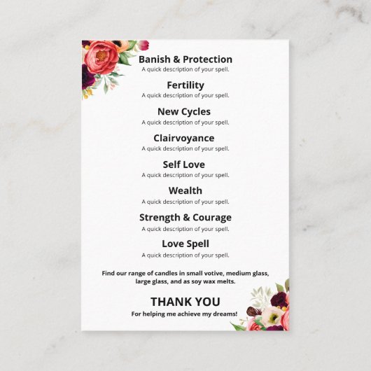 White Moon Crystal Spell Jar Kit Visitekaartje (Achterkant)