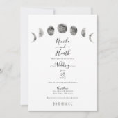 White Moon Phases Waterverf Minimal Wedding Kaart (Voorkant)