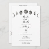 White Moon Phases Waterverf Minimal Wedding Kaart (Voorkant / Achterkant)