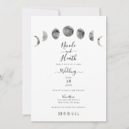 White Moon Phases Waterverf Minimal Wedding Kaart