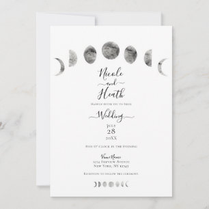 White Moon Phases Waterverf Minimal Wedding Kaart