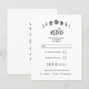 White Moon Phases Waterverf Minimal Wedding RSVP Kaart